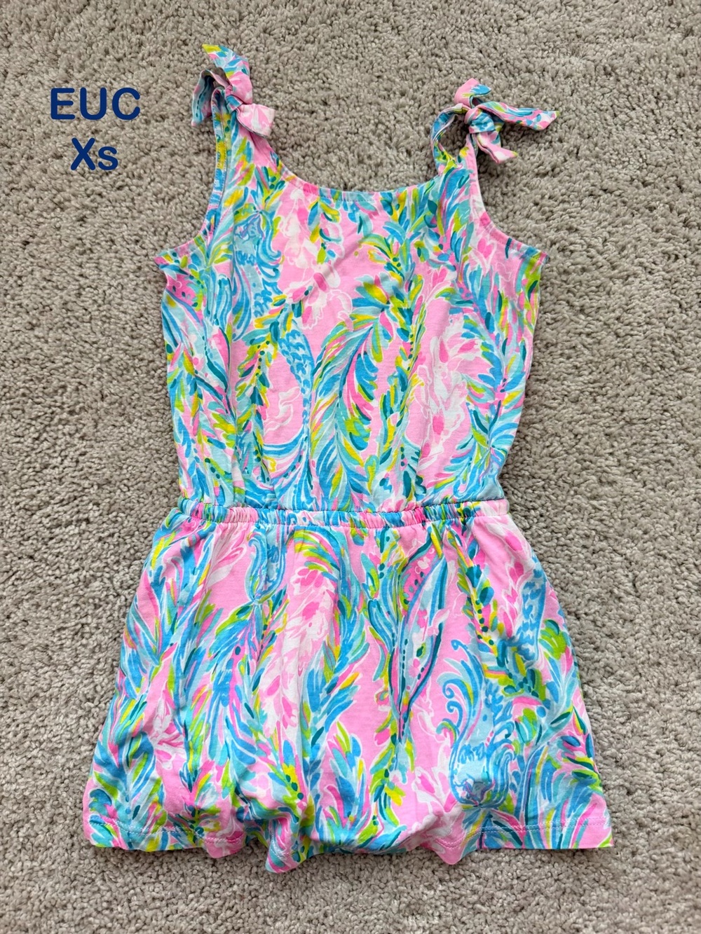 Lilly Pulitzer Pink Blue Green Tropical Print Girls Romper